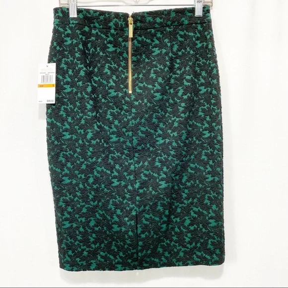 NWT-Michael Kors-Green and Black Embroidered Straight Skirt S - Picture 3 of 7